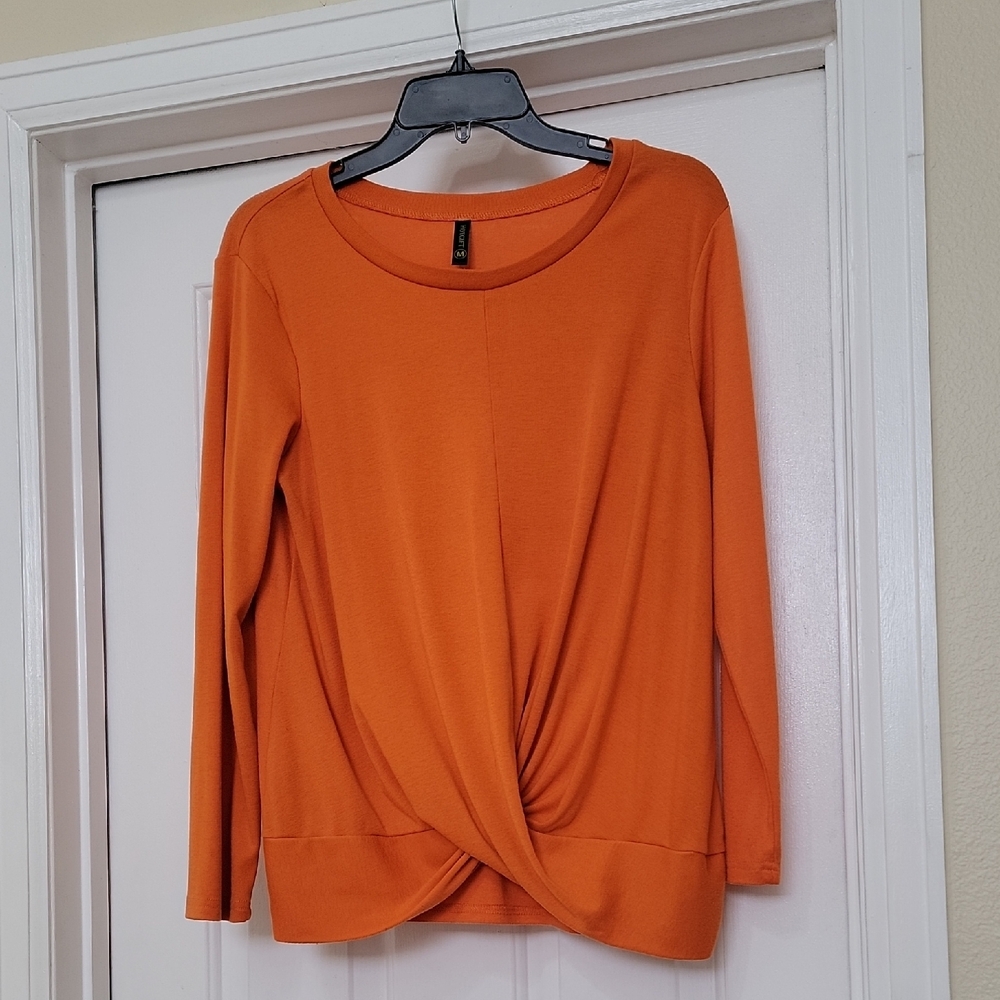 Orange Tie Front Blouse with Round Neckline